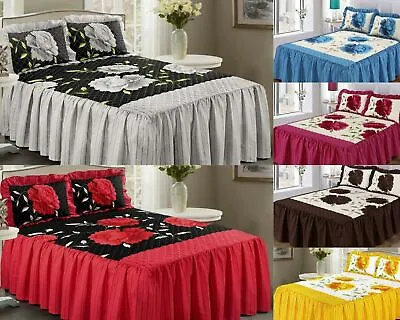 Floral Quilted Bedspread Bed Throw Single Double King Size Embossed Bedding Set • £22.99