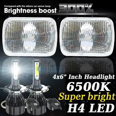 Pair 4x6  Headlights Hi/Lo Beam White 100W LED Clear Lens Diamond Glass Headlamp • $108.99