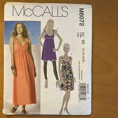 McCalls M6072 Misses Maxi Dress Tunic Dress Pattern Sleeveless Dress Sizes 14-20 • $5.75