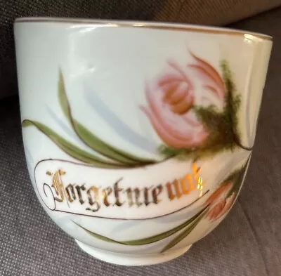 Antique Mustache Mug “forget Me Not”  Flower Gold Trim Tea Cup Vintage • $14.99