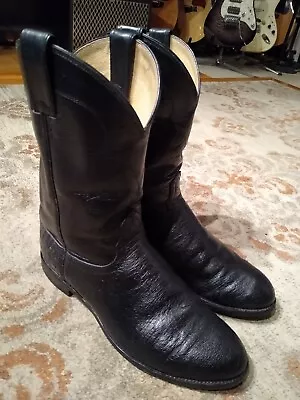 Nocona Black Smooth Ostrich & Leather R Toe Roper Cowboy Boots Nm3008 Mens 9.5ee • $64.95