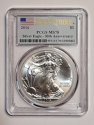 2016 Ms-70 First Strike 30th Anniversary Label American Flag Silver Eagle Pcgs • $55