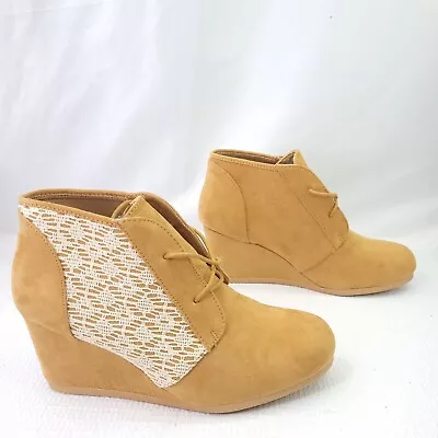 Maurices Wedge Booties Faux Suede Lace Details Ankle Boots Shoes Womens Size 9.5 • $20.99