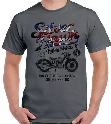 Motorbike T-Shirt Biker Custom Motorcycle British Union Jack Mens Silver Hawk  • £12.95