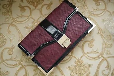 $69 • Buy Forever New Faux Leather Clutch Purple Weave Look Vinyl Handbag Gold Details Bag