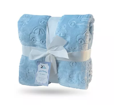 Receiving Warm Fleece Baby Blanket Blue Super Soft Fluffy Embossed 100 X 75 Cm • £10.99