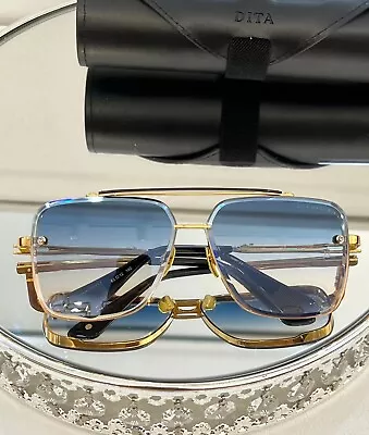 Dita Mach-Six DTS121 62-01 Gold Metal Aviator Sunglasses Dark Grey Gradient Lens • $119.99