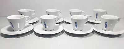 A Rare VTG Set Of 8 Lavazza Expresso Cups And Saucers White & Letter Logo ITALY • $85