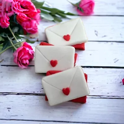 6 Edible Valentine Letters / Cards Fondant Sugar Cupcake Toppers • £5.99