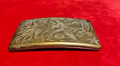 Vintage Cigarette Case Concave Brass Engraved Bird Scene • $150