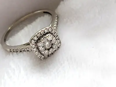 $81 • Buy Zales 1/2ctw Diamond Cluster Halo Engagement Ring 10k White Gold Size 8 NR