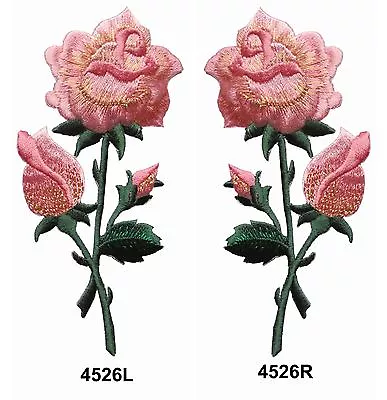 #4526L/R 4 3/4  Pink Rose Flower Embroidery Iron On Applique Patch • $3.99