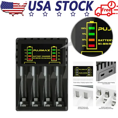 4Slot LCD AA AAA USB Battery Charger For NIMH NICD AA AAA Rechargeable Batteries • $5.99