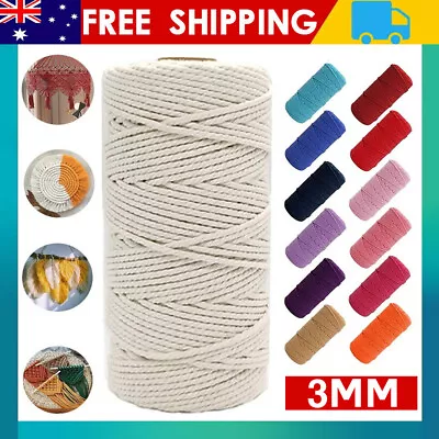 200M 3mm Natural Cotton String Twisted Cord Craft Macrame Artisan Rope Weaving   • $12.99