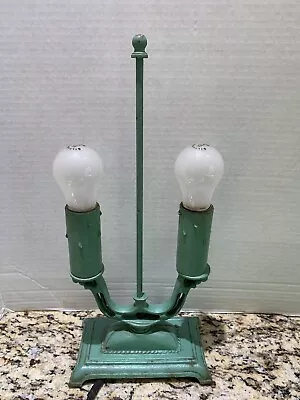 Early Vintage Cast Iron Desk Lamp-old Green Paint-original Cord-Two Light • $29