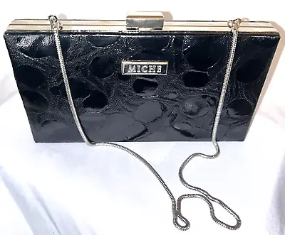 MICHE  Black Clutch Wallet Evening Purse Hard Case Shoulder Silver Chain • $17.99