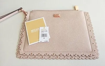 Michael Kors Medium Scalloped Leather Pouch Soft Pink W Rose Gold • $69.99