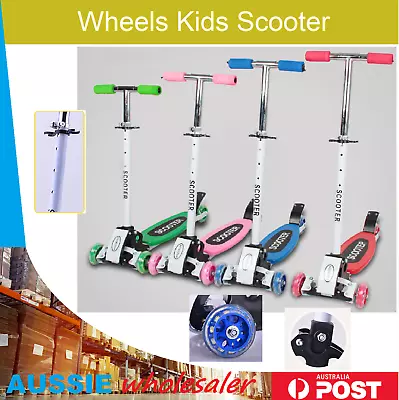 Au Scoot Kids Folding 3 Flashing Wheels Kick Push Scooter Kickboard T-Bar • $34.45