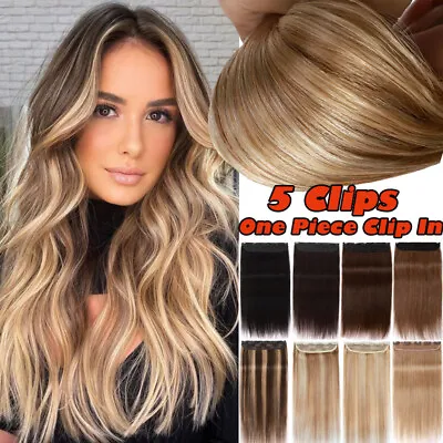 $28.18 • Buy Thick Remy One Piece Clip In 100% Human Hair Extensions 3/4 Full Head HIGHLIGHT