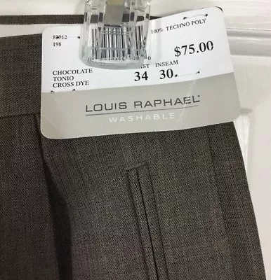 Louis Raphael Men’s Brown Washable Dress Pants Pleated & Cuffed Sz 34x30 New $75 • $12.76