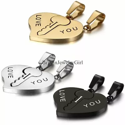 Stainless Steel His & Hers I Love You Key Heart Pendant Promise Couple Necklaces • $9.99