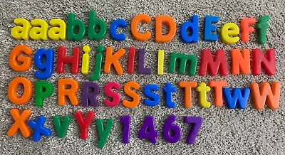 Lot Of 48 Mixed Color Plastic Magnetic Fridge Alphabet Letters Numbers ABCs • $6.99