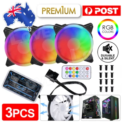 3/6PCS RGB LED Cooling Fan Computer Case PC USB 120mm 12V With Remote Control • $21.95