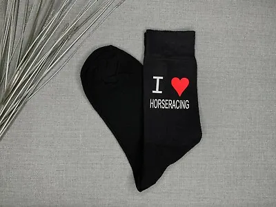 I Love Horseracing Men's Novelty Socks Vinyl Printed Father's Day Gift • £5.50