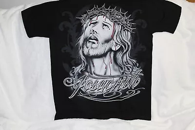 $11.40 • Buy Jesus With Crown Of Thorns Jesu Cristo Cross Necklace T-shirt
