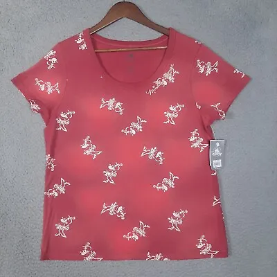 Disney Minnie Mouse T-Shirt Women Large Red Graphic Short Sleeve Embroidered NWT • $11.60