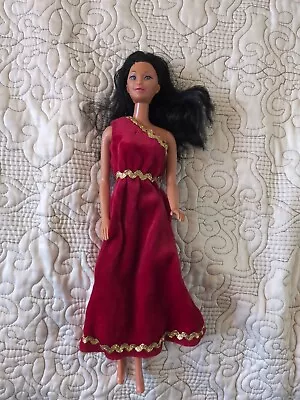 Barbie 1980 Vtg Asian Doll Kira Miko Black Hair Mattel Red Dress Holliday  • $13