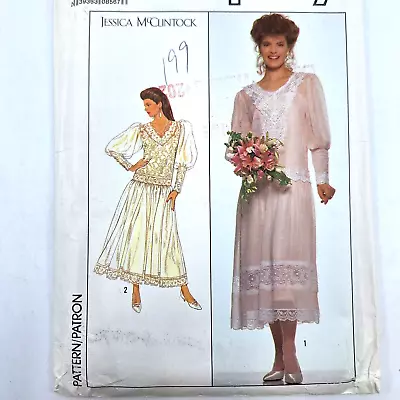 VTG 80s Simplicity 9052 Misses Size 16 Drop Waist Dress & Slip Sewing Pattern UC • $13.18