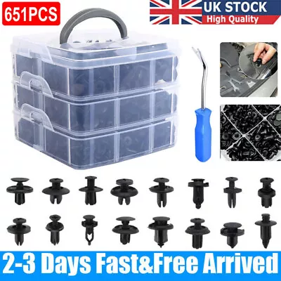 651Pcs Car Push Pin Rivet Trim Clips Panel Interior Fixing Fasteners W/ Tool Kit • £9.99