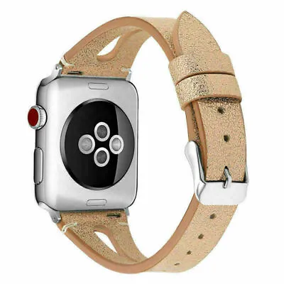 $8.79 • Buy Thin Genuine Leather Band For Apple Watch 38mm 42mm 40mm 44mm Series 5 4 3 2 1