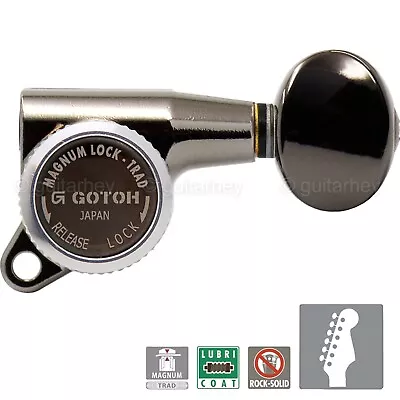 Gotoh SG381-05 MGT Magnum Lock Trad 6 In Line Set Locking Tuners - COSMO BLACK • $69.95