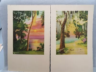 Set Of 2 Vintage E. G. Barnhill Lithograph Prints Trees & Sunset • $8