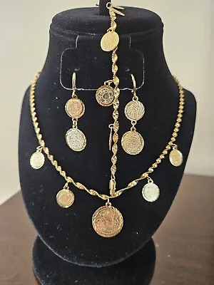 18kt Gold Filled Lira Necklace Set Dubai Jewelry African Jewelry COIN Necklaces • $63.99