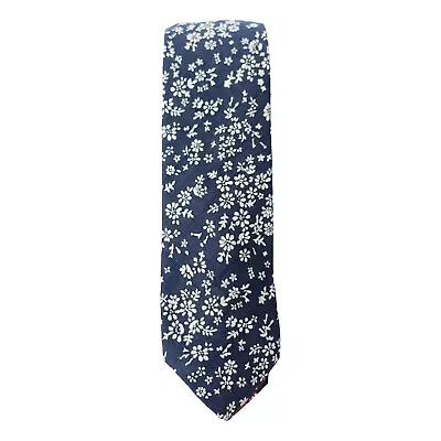 ORIGINAL PENGUIN Navy Blue White Daisy Floral Cotton Woven Skinny Tie • $19.99