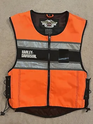 Harley Davidson Mens S M L Hi-Vis Safety Vest Reflective Orange Black Moto Biker • $49.90