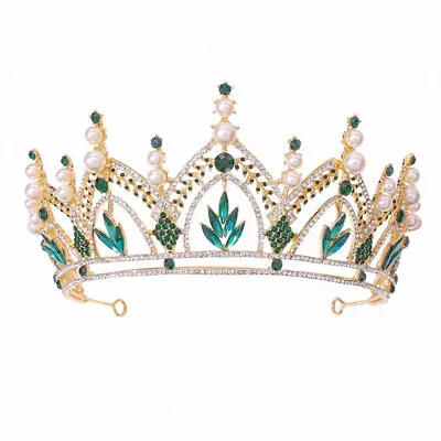 $23.49 • Buy 8cm Tall Pearl Crystal Large Wedding Queen Princess Prom Tiara Crown 5 Colors