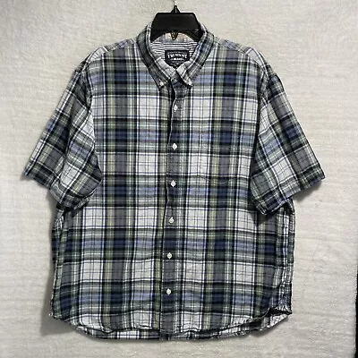 The New Ivy Button Shirt Indian Madras Cotton Plaid Blue Short Sleeve Mens XL • $6.49