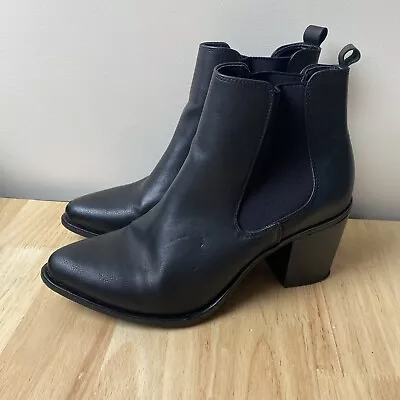 I LOVE BILLY Phelena Black Vegan Leather Mid Heel Chelsea Ankle Boots Size 40 • $49.95