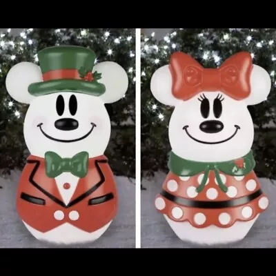 Christmas Mickey And Minnie Mouse Set Of 2 Disney Blow Mold Snowman Light Up 23” • $129.99