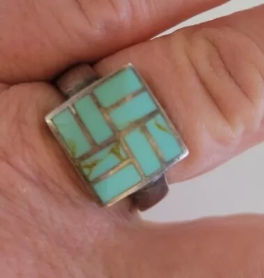 Vintage Southwest Modern Sterling Silver Turquoise Ring Size 8 • $9.99
