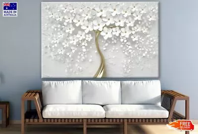 $131.85 • Buy White & Gold 3D Flower Tree Design Canvas Collection Home Decor Wall Print Art