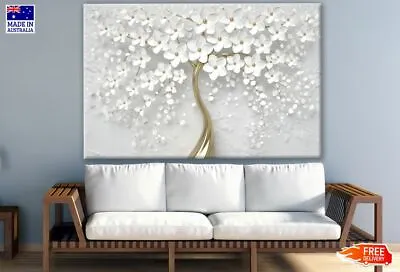 White & Gold 3D Flower Tree Design Canvas Collection Home Decor Wall Print Art • $190.29