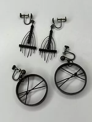 2 Pairs Early 1950s Sterling Silver Ed Levin Earrings Screw Back Modernist • $425