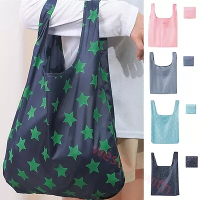 Large Reusable Foldable Ladies Shopping Bag Eco Tote Handbag Fold Away Bags • $11.49