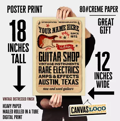 YOUR NAME On A Guitar Repair Shop Poster Personalized  Cool! Austin Texas • $20