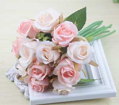 12Head Artificial Flowers Rose Silk Floral Bridal Wedding Bouquet Home Party Dec • $12.99